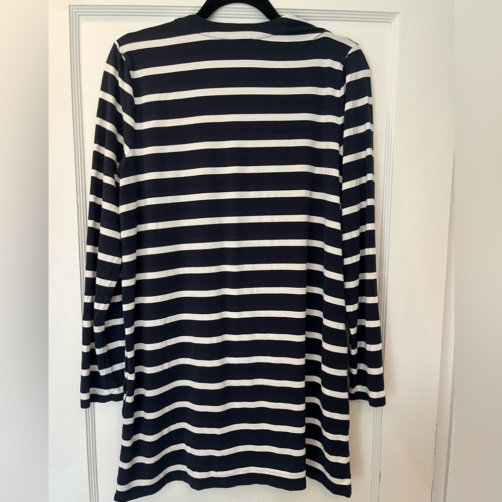 J.Jill WearEver Blue White Striped Lightweight Cardigan Duster Size Medium - Picture 4 of 9